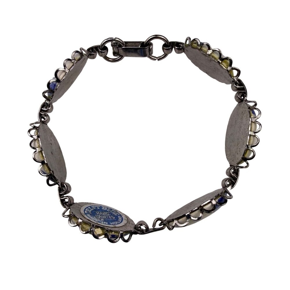 Delft Blue Womens Silver Tone Ceramic Bracelet Hand-Painted Oval Design image 5